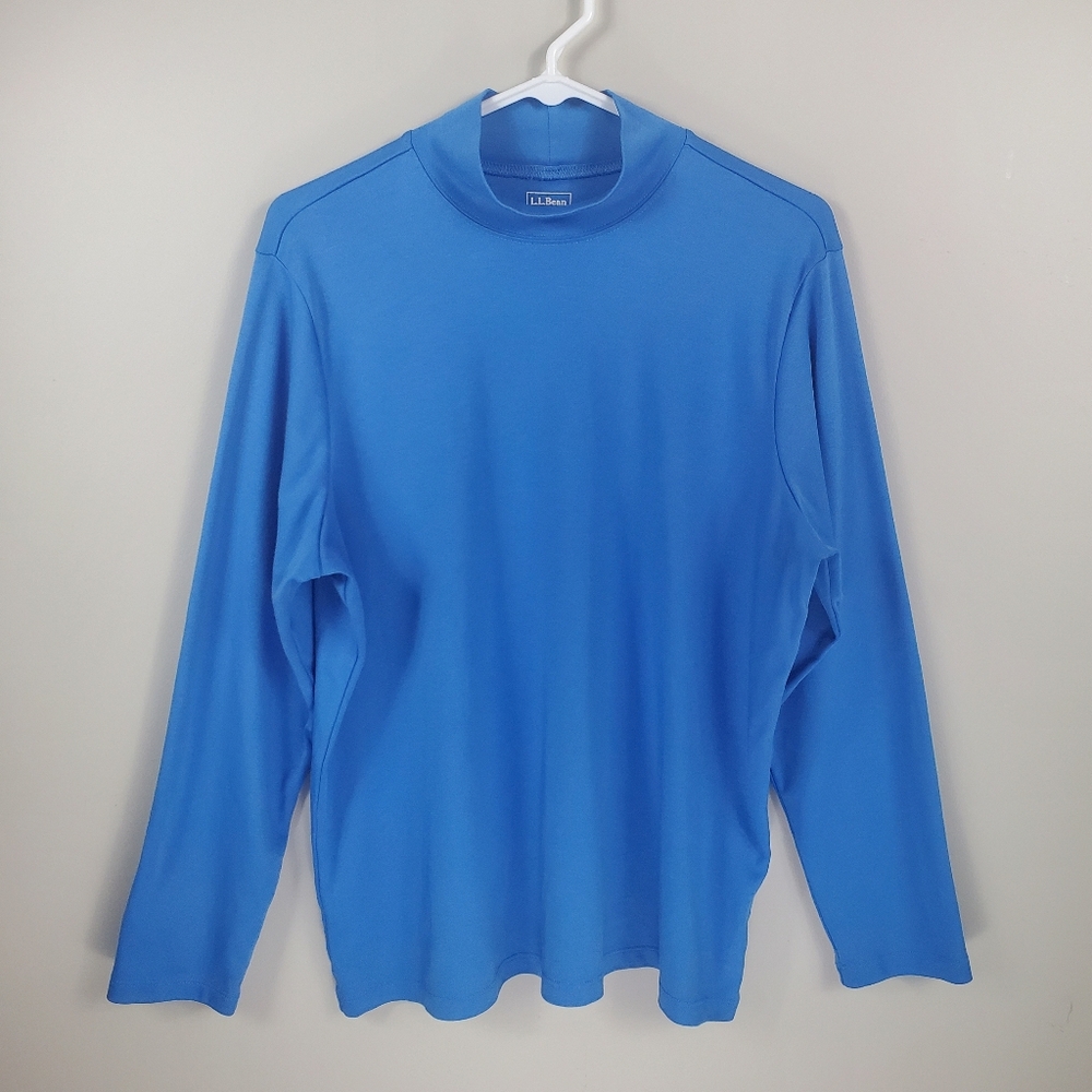 L.L. Bean Size 1X Blue Long Sleeve Mock Neck Shirt Top